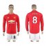 Manchester United #8 Mata Red Home Long Sleeves Soccer Club Jersey