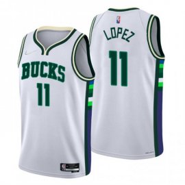 Milwaukee Milwaukee Bucks #11 Brook Lopez Mens Nike White 2021/22 Swingman NBA Jersey – City Edition Mens