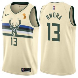 Nike Milwaukee Bucks #13 Jordan Nwora 2021 NBA Finals Champions Swingman City Edition Jersey Cream Mens