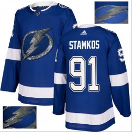 Adidas Tampa Bay Lightning #91 Steven Stamkos Blue Home Authentic Fashion Gold Stitched NHL Jersey