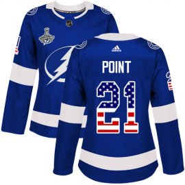 Adidas Tampa Bay Lightning #21 Brayden Point Blue Home Authentic USA Flag Womens 2020 Stanley Cup Champions Stitched NHL Jersey