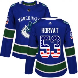 Adidas Vancouver Canucks #53 Bo Horvat Blue Home Authentic USA Flag Womens Stitched NHL Jersey