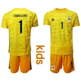 Argentina #1 Caballero Yellow Goalkeeper Kid Soccer Country Jersey
