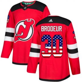 Adidas New Jersey Devils #30 Martin Brodeur Red Home Authentic USA Flag Stitched NHL Jersey