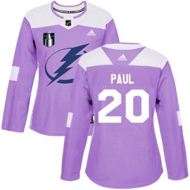 Adidas Tampa Bay Lightning #20 Nicholas Paul Purple Womens Authentic 2022 Stanley Cup Final Patch Fights Cancer Stitched NHL Jersey Womens