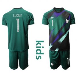 France #1 Lloris Green Goalkeeper Kid Soccer Country Jersey