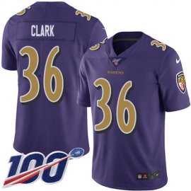 Nike Baltimore Ravens #36 Chuck Clark Purple Mens Stitched NFL Limited Rush 100th Season Jersey