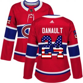 Adidas Montreal Canadiens #24 Phillip Danault Red Home Authentic USA Flag Womens Stitched NHL Jersey
