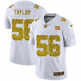 New York New York Giants #56 Lawrence Taylor Mens Nike Flocked Leopard Print Vapor Limited NFL Jersey White