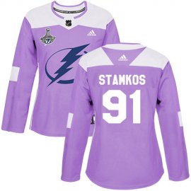 Adidas Tampa Bay Lightning #91 Steven Stamkos Purple Authentic Fights Cancer Womens 2020 Stanley Cup Champions Stitched NHL Jersey