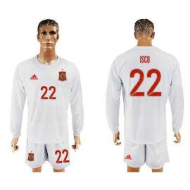 Spain #22 Isco White Away Long Sleeves Soccer Country Jersey