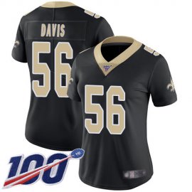 Nike New Orleans Saints #56 DeMario Davis Black Team Color Womens Stitched NFL 100th Season Vapor Limited Jersey