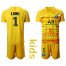 Paris Saint Germain #1 Buffon Yellow Goalkeeper Kid Soccer Club Jersey