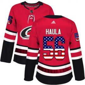 Adidas Carolina Hurricanes #56 Erik Haula Red Home Authentic USA Flag Womens Stitched NHL Jersey
