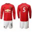 Manchester United #5 Marcos Rojo Red Home Long Sleeves Soccer Club Jersey
