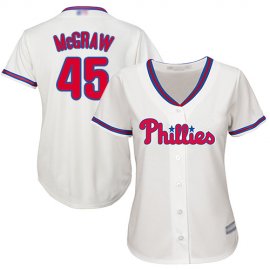 Philadelphia Phillies #45 Tug McGraw Cream Alternate Womens Stitched MLB Jersey