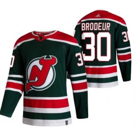 New Jersey Devils #30 Martin Brodeur Green Mens Adidas 2020-21 Reverse Retro Alternate NHL Jersey