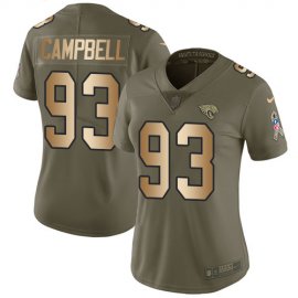 Nike Jacksonville Jaguars #93 Calais Campbell Olive/Gold Womens Stitched NFL Limited 2017 Salute to Service Jersey