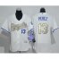 Kansas City Royals #13 Salvador Perez White Flexbase Authentic 2015 World Series Champions Gold Program Cool Base Womens Stitched MLB Jersey