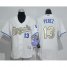 Kansas City Royals #13 Salvador Perez White Flexbase Authentic 2015 World Series Champions Gold Program Cool Base Womens Stitched MLB Jersey
