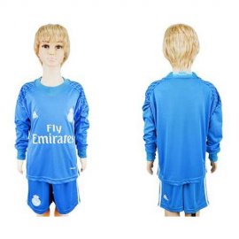 Real Madrid Blank Sky Blue Goalkeeper Long Sleeves Kid Soccer Club Jersey