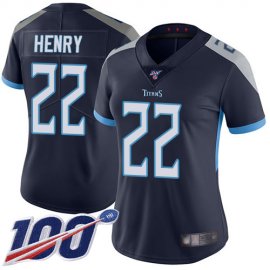 Nike Tennessee Titans #22 Derrick Henry Navy Blue Team Color Womens Stitched NFL 100th Season Vapor Limited Jersey