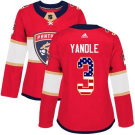 Adidas Florida Panthers #3 Keith Yandle Red Home Authentic USA Flag Womens Stitched NHL Jersey
