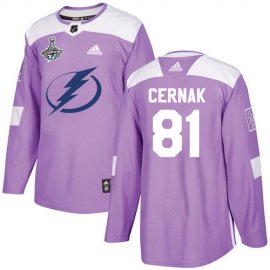 Adidas Tampa Bay Lightning #81 Erik Cernak Purple Authentic Fights Cancer Youth 2020 Stanley Cup Champions Stitched NHL Jersey