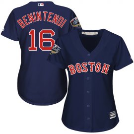 Boston Red Sox #16 Andrew Benintendi Navy Blue Alternate 2018 World Series Womens Stitched MLB Jersey