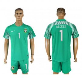 Brazil #1 BECKER Green Goalkeeper 2018 FIFA World Cup Soccer Jersey