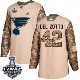 Adidas St. Louis Blues #42 Michael Del Zotto Camo Authentic 2017 Veterans Day 2019 Stanley Cup Final Stitched NHL Jersey