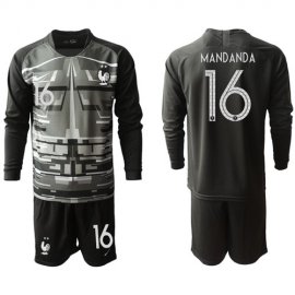 France #16 Mandanda Black Goalkeeper Long Sleeves Soccer Country Jersey