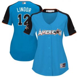 Cleveland Indians #12 Francisco Lindor Blue 2017 All-Star American League Womens Stitched MLB Jersey