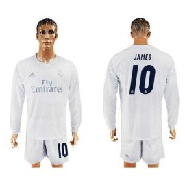 Real Madrid #10 James Marine Environmental Protection Home Long Sleeves Soccer Club Jersey