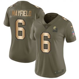 Nike Cleveland Browns #6 Baker Mayfield Olive/Gold Womens Stitched NFL Limited 2017 Salute to Service Jersey