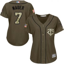 Minnesota Twins #7 Joe Mauer Green Salute to Service Womens Stitched MLB Jersey