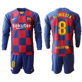 Barcelona #8 A.Iniesta Home Long Sleeves Soccer Club Jersey