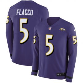 Nike Baltimore Ravens #5 Joe Flacco Purple Team Color Mens Stitched NFL Limited Therma Long Sleeve Jersey