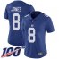 Nike New York Giants #8 Daniel Jones Royal Blue Team Color Womens Stitched NFL 100th Season Vapor Limited Jersey
