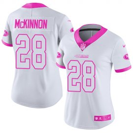 Nike San Francisco 49ers #28 Jerick McKinnon White/Pink Womens Stitched NFL Limited Rush Fashion Jersey
