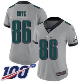 Nike Philadelphia Eagles #86 Zach Ertz Silver Womens Stitched NFL Limited Inverted Legend 100th Season Jersey