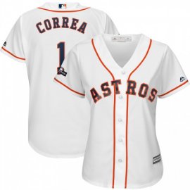Houston Astros #1 Carlos Correa Majestic Womens 2019 Postseason Official Cool Base Player Jersey White
