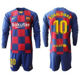 Barcelona #10 Ronaldinho Home Long Sleeves Soccer Club Jersey