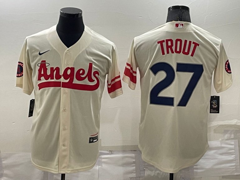 Angels 27 Mike Trout Cream 2022 City Connect Cool Base Jersey Angels 27 Mike Trout Cream 2022 City Connect Cool Base Jersey