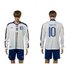 Italy #10 Totti White Away Long Sleeves Soccer Country Jersey