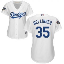 Los Angeles Dodgers #35 Cody Bellinger White Home 2018 World Series Womens Stitched MLB Jersey