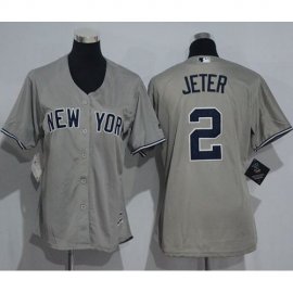New York Yankees #2 Derek Jeter Grey Womens Road Stitched MLB Jersey