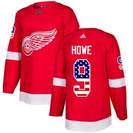 Adidas Detroit Red Wings #9 Gordie Howe Red Home Authentic USA Flag Stitched NHL Jersey
