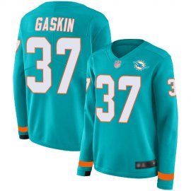 Nike Miami Dolphins #37 Myles Gaskin Aqua Green Team Color Womens Stitched NFL Limited Therma Long Sleeve Jersey