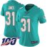 Nike Miami Dolphins #31 Byron Jones Aqua Green Team Color Womens Stitched NFL 100th Season Vapor Untouchable Limited Jersey